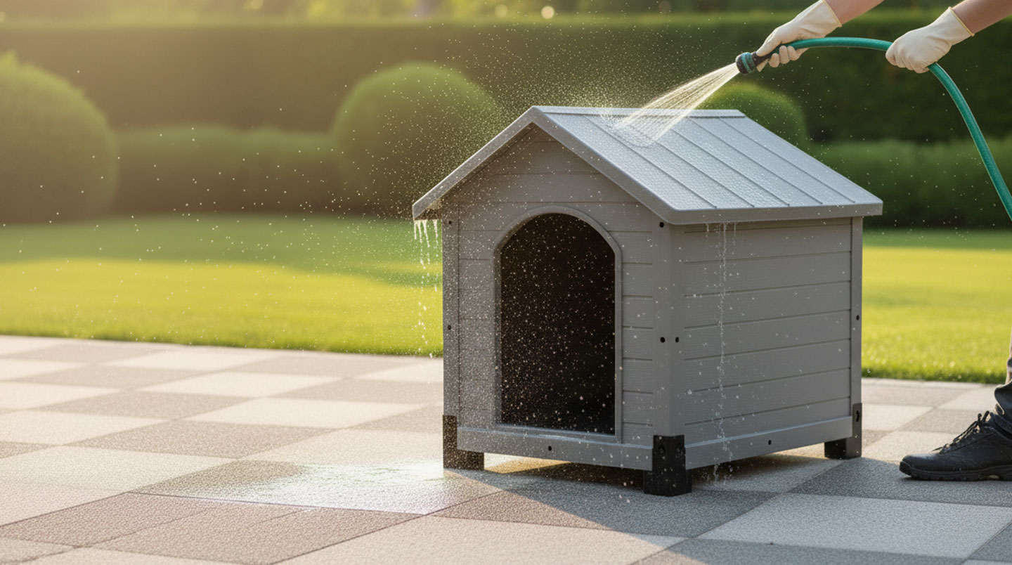 Nettoyage facile d'une niche en résine au jet d'eau